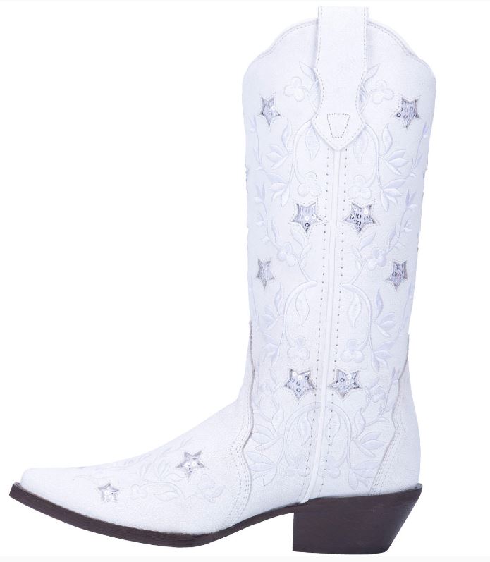 Dan Post White Lucky Star Womens Snip Toe Western Wedding Boot 52111
