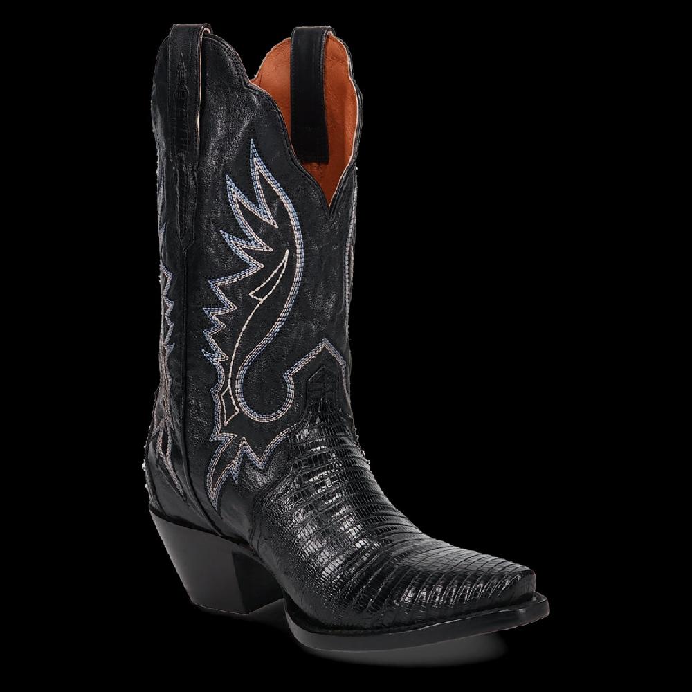 DanPost Black/Black Celine Women's 11 inch Snip Toe Lizard Boots DP5100