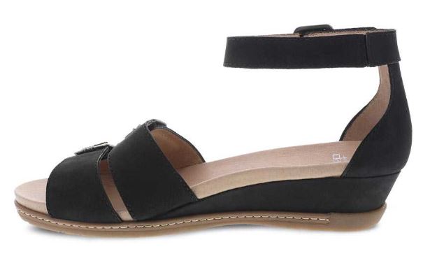Dansko Astrid Black Milled Nubuck Womens Low Wedge Sandals 1532-470300