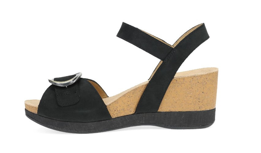 Dansko Black Milled Nubuck Stella Women's Wedge Sandals 10003-100200