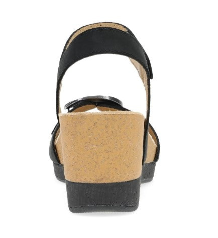 Dansko Black Milled Nubuck Stella Women's Wedge Sandals 10003-100200