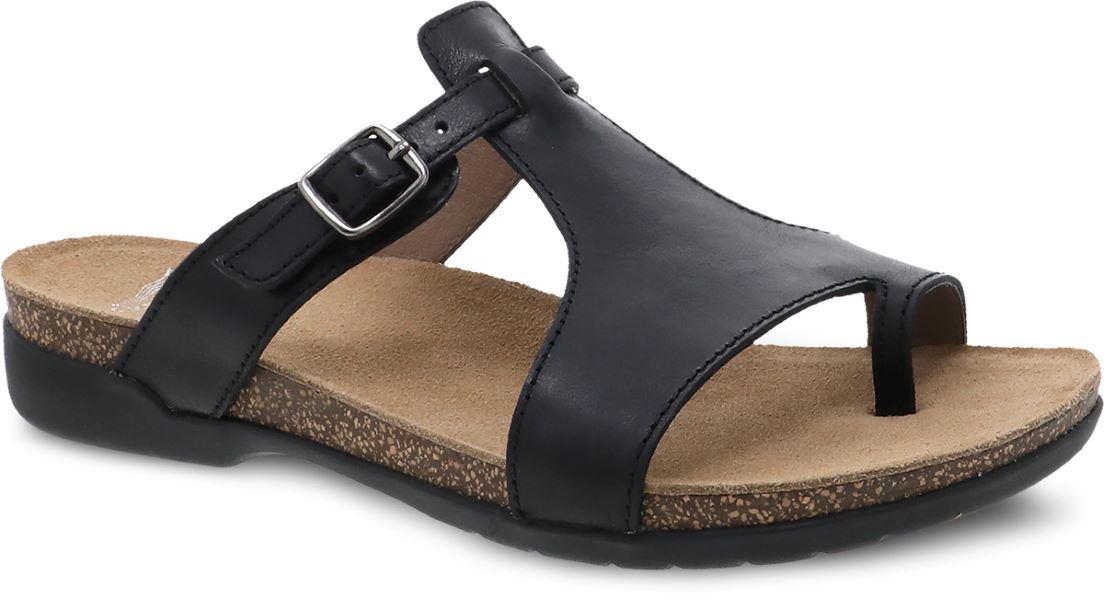 Dansko Black Waxy Burnished Remy Womens Toe Loop Sandals 6026-470200