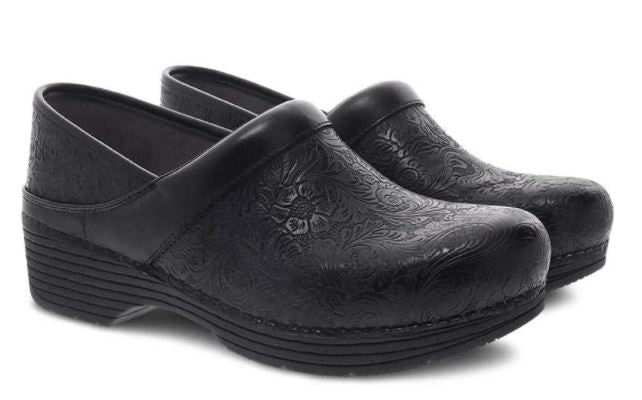 Dansko LT Pro Black Floral Tooled Womens Comfort Clogs 5200-360202