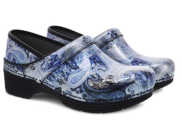 Dansko LT Pro Silver/Blue Paisley Patent Womens Comfort Clogs 5200-950202