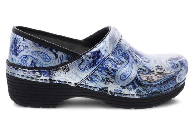 Dansko LT Pro Silver/Blue Paisley Patent Womens Comfort Clogs 5200-950202