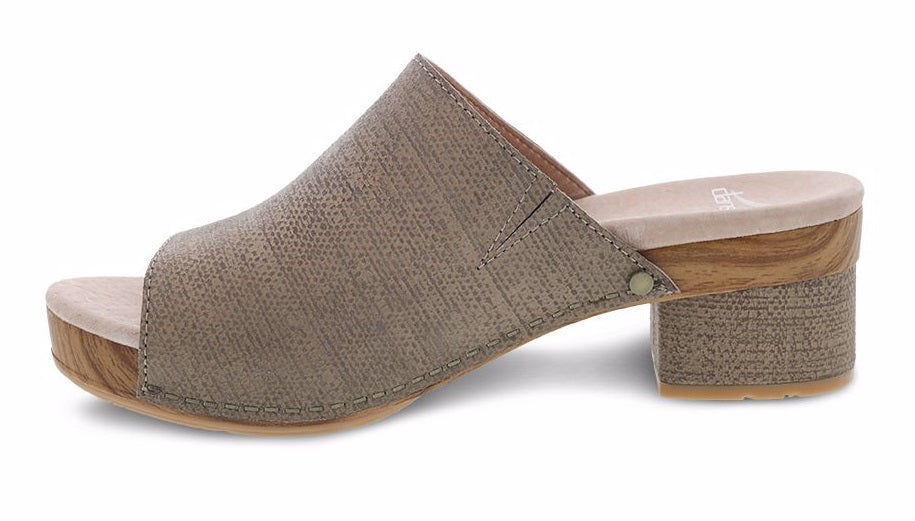 Dansko Maci Taupe Textured Leather Womens Slide On Sandals 3622-161500