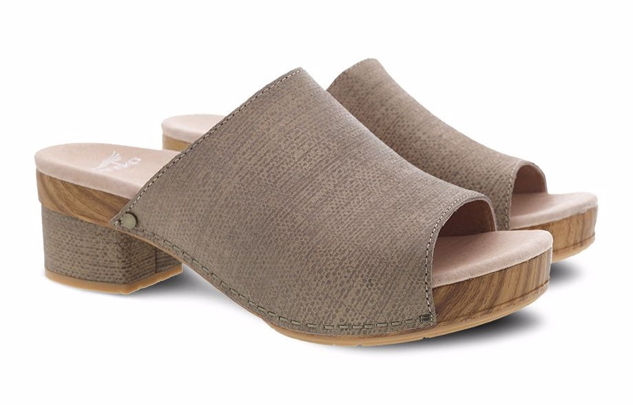 Dansko Maci Taupe Textured Leather Womens Slide On Sandals 3622-161500