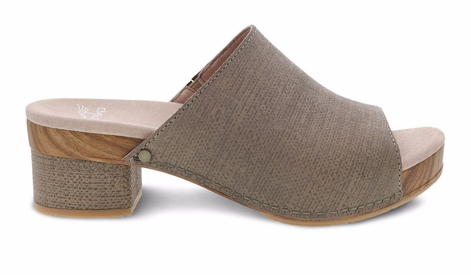 Dansko Maci Taupe Textured Leather Womens Slide On Sandals 3622-161500
