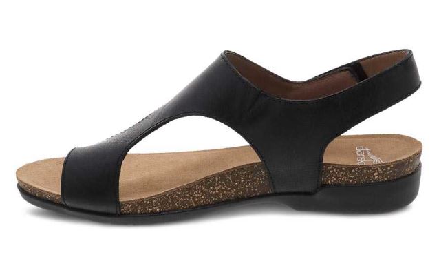 Dansko Reece Black Waxy Burnished Womens Casual Leather Sandals 6024-470200