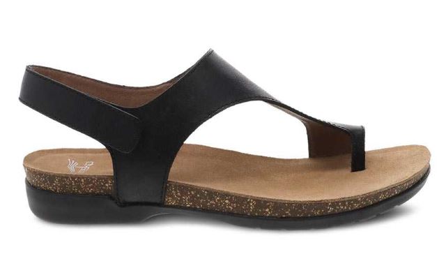 Dansko Reece Black Waxy Burnished Womens Casual Leather Sandals 6024-470200