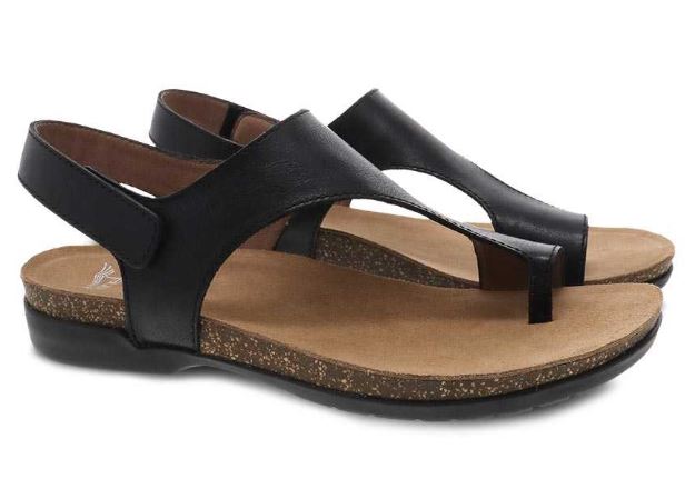 Dansko Reece Black Waxy Burnished Womens Casual Leather Sandals 6024-470200