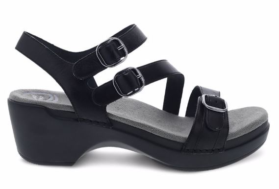 Dansko Sacha Black Burnished Calf Womens Adjustable Strap Sandals 9851-020200