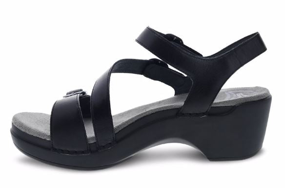 Dansko Sacha Black Burnished Calf Womens Adjustable Strap Sandals 9851-020200