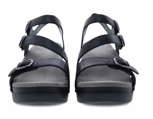 Dansko Sacha Black Burnished Calf Womens Adjustable Strap Sandals 9851-020200