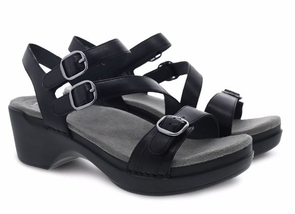 Dansko Sacha Black Burnished Calf Womens Adjustable Strap Sandals 9851-020200