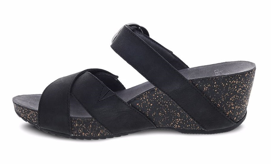 Dansko Susie Black Milled Nubuck Comfort Slide On Womens Wedge Sandals 3420-360200
