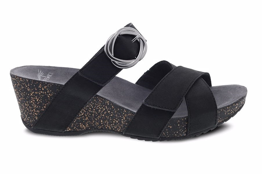 Dansko Susie Black Milled Nubuck Comfort Slide On Womens Wedge Sandals 3420-360200