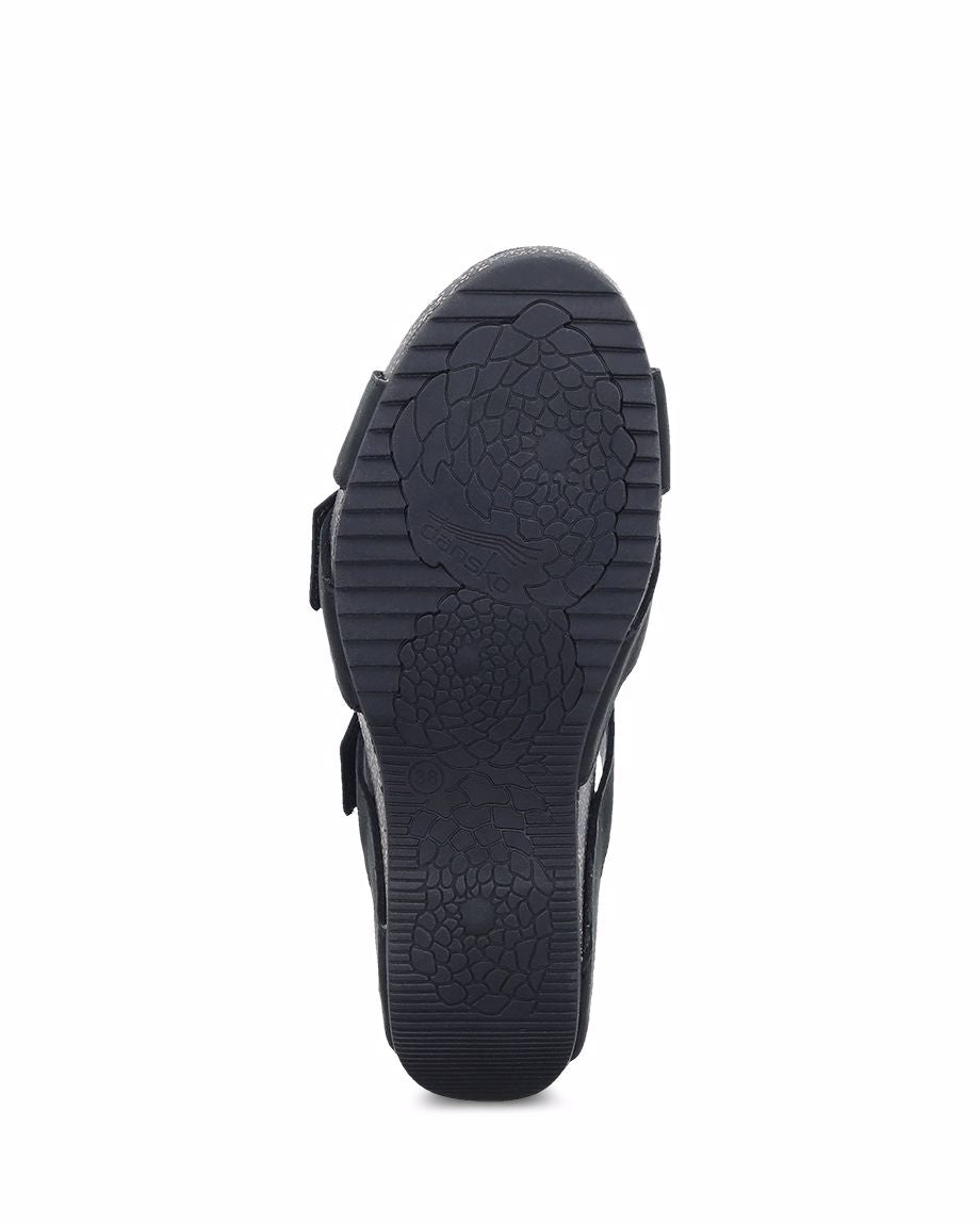 Dansko Susie Black Milled Nubuck Comfort Slide On Womens Wedge Sandals 3420-360200