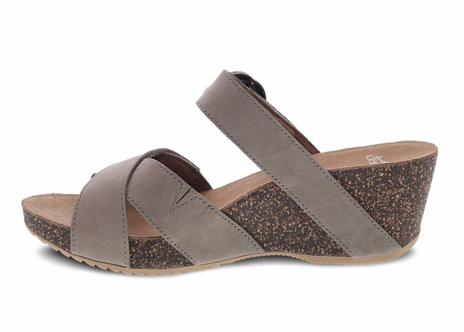 Dansko Susie Taupe Milled Nubuck Comfort Slide On Womens Wedge Sandals 3420-160600
