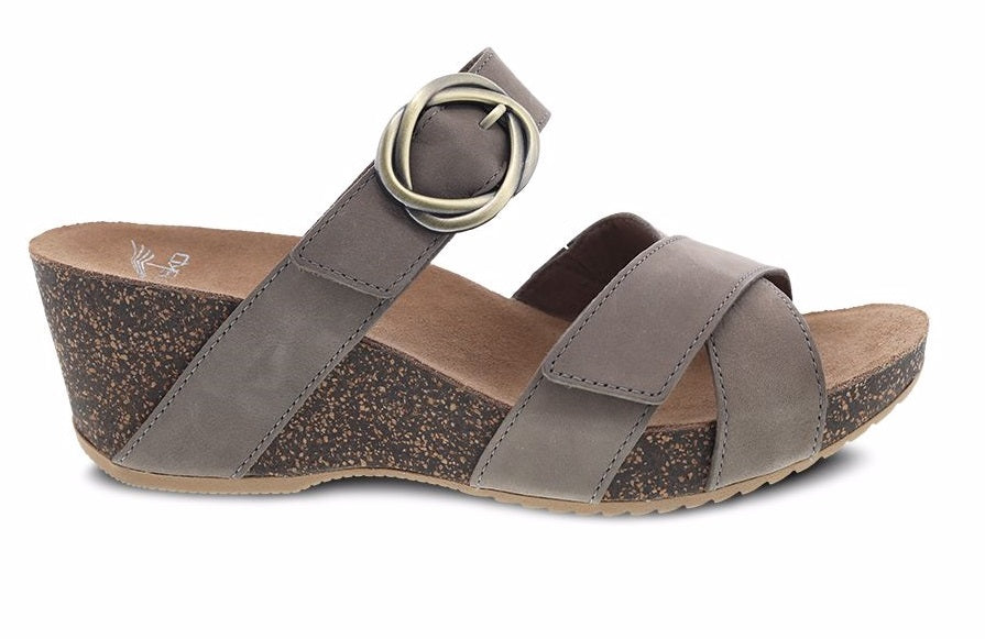 Dansko Susie Taupe Milled Nubuck Comfort Slide On Womens Wedge Sandals 3420-160600