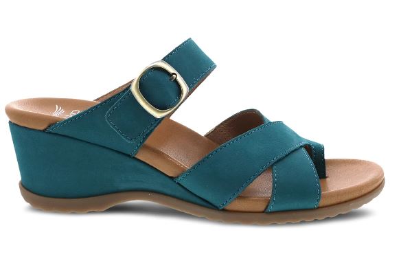 Dansko Teal Nubuck Aubree Womens Open Back Wedge Comfort Sandals 1612-191200