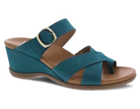 Dansko Teal Nubuck Aubree Womens Open Back Wedge Comfort Sandals 1612-191200