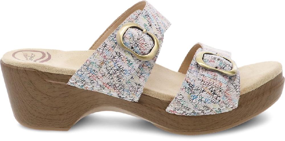 Dansko White Multi Sophie Womens Adjustable Strap Slide Sandals 9841-132200