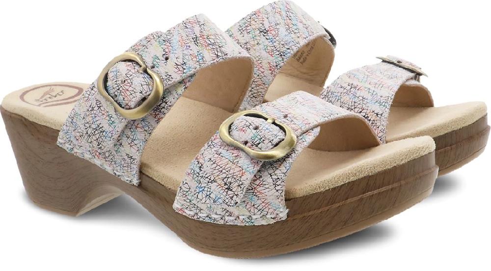 Dansko White Multi Sophie Womens Adjustable Strap Slide Sandals 9841-132200
