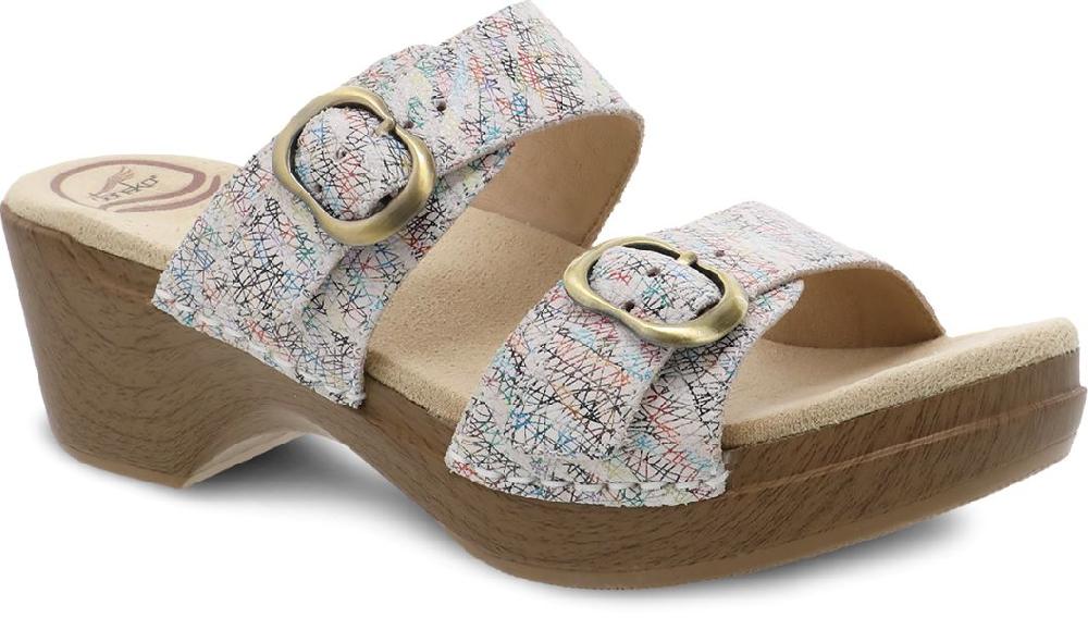 Dansko White Multi Sophie Womens Adjustable Strap Slide Sandals 9841-132200