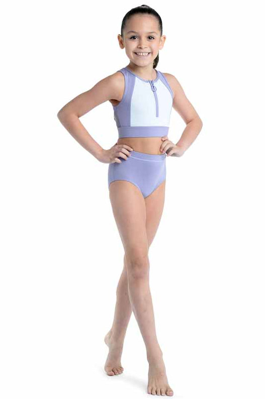 Danznmotion PurpleDusk Girls Tonal Color Block Scuba Top 21314C-LAV