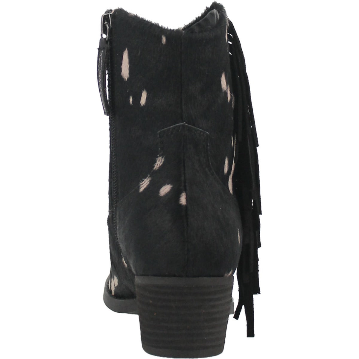 Dingo Black Hair We Go Ladies Cow Print Fringe Short Boot DI351