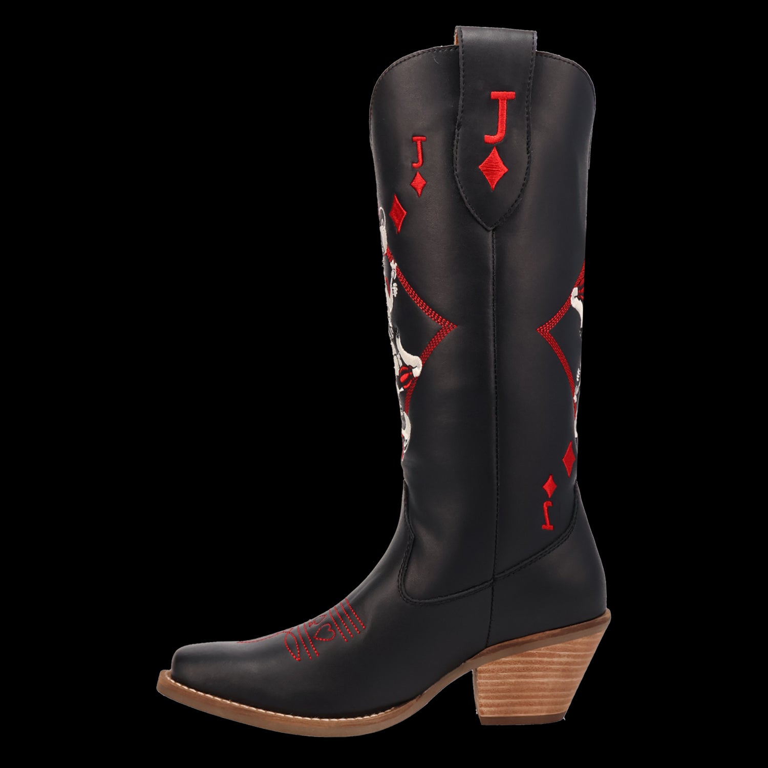 Dingo Black Jack Of Diamonds Women's Square Toe Leather Boots DI2232-BLK