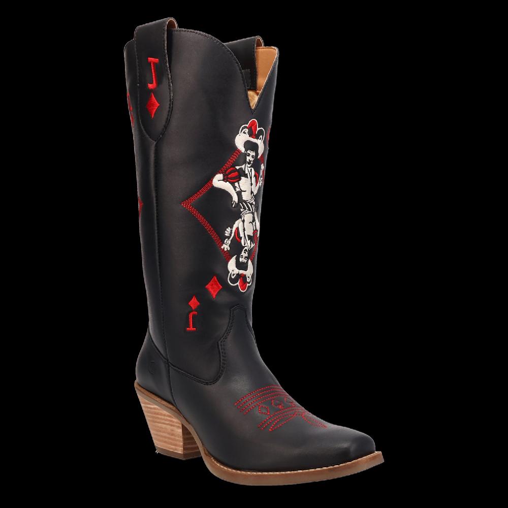 Dingo Black Jack of Diamonds Women's Square Toe Leather Boots DI2232-BLK