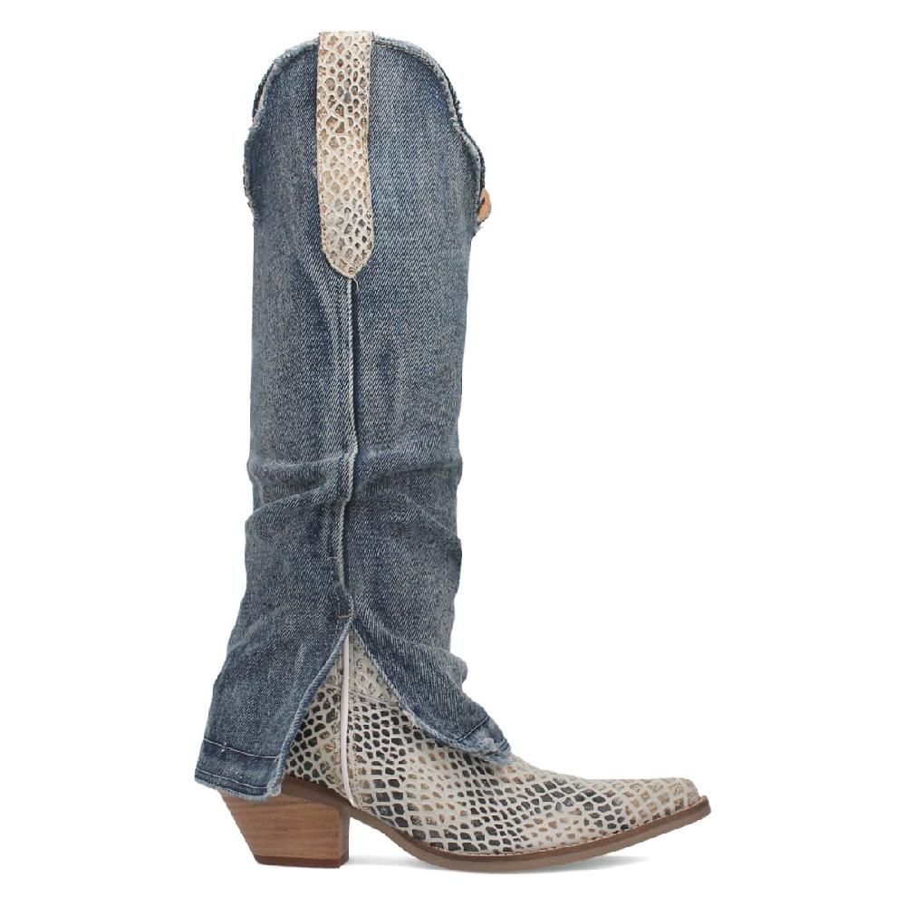 Dingo Blue/Blue Shabby Snake Print Leather Women's 16 Inch Snip Toe Western Boots DI245-BLUE