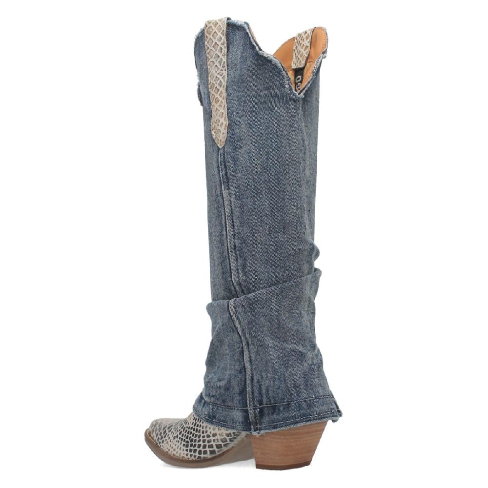 Dingo Blue/Blue Shabby Snake Print Leather Women's 16 Inch Snip Toe Western Boots DI245-BLUE