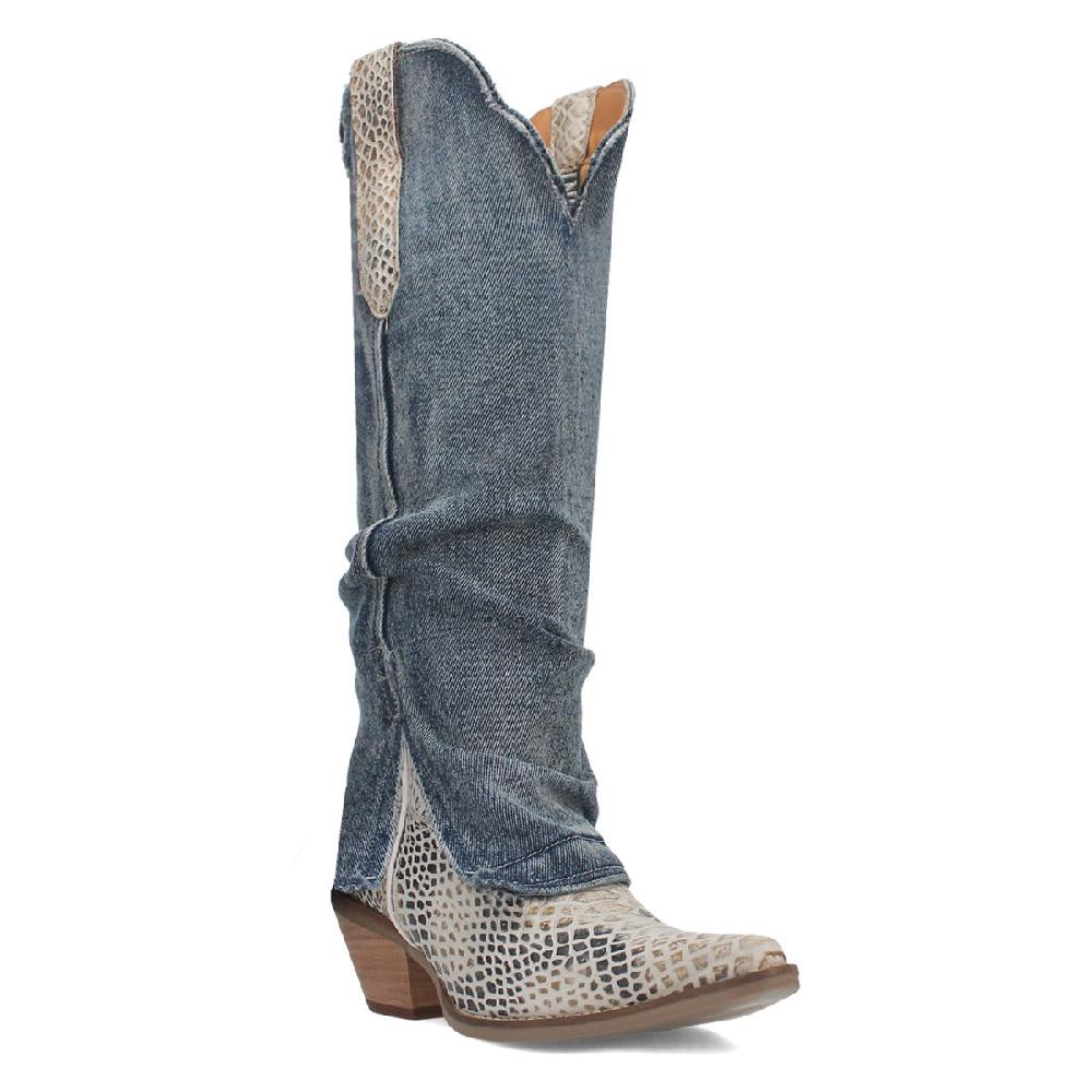 Dingo Blue/Blue Shabby Snake Print Leather Women's 16 inch Snip Toe Western Boots DI245-BLUE