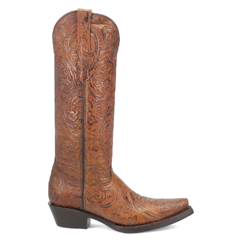 Dingo Brown Tooled Bellona 15 Inch Snip Toe Women's Western Boots DI216-BROWN