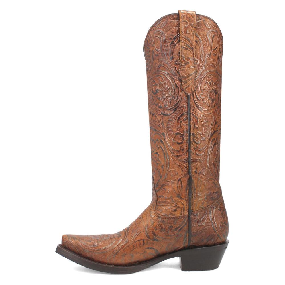 Dingo Brown Tooled Bellona 15 Inch Snip Toe Women's Western Boots DI216-BROWN