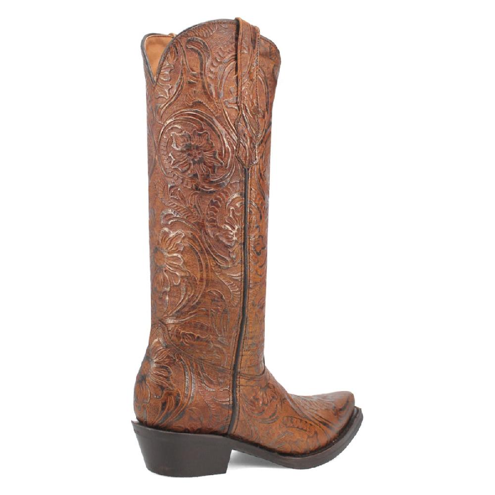 Dingo Brown Tooled Bellona 15 Inch Snip Toe Women's Western Boots DI216-BROWN