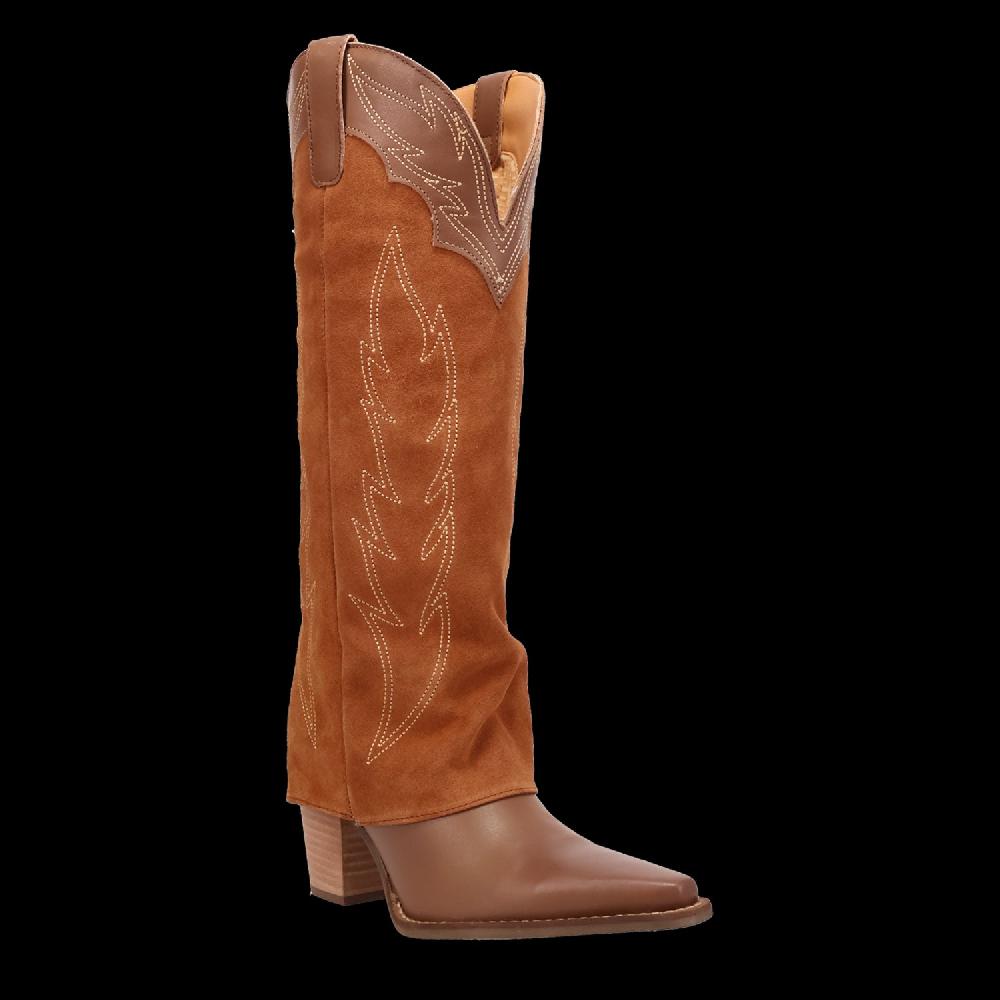 Dingo Brown Wild Horses Women's 16 inch Suede Shaft Snip Toe Western Boots DI2280-BRN