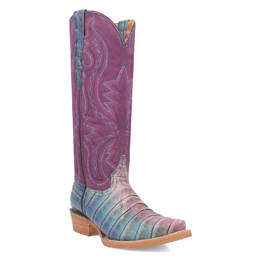 Dingo Purple Caterina 14 Inch Leather Snip Toe Women's Gator Print Western Boots DI209-PURPLE