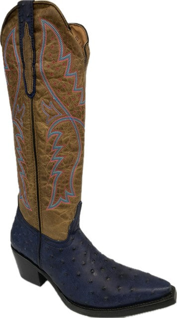 Dingo Selene Blue Ostrich/Brown Leather Upper Women's Western Boots DI220-BLUE