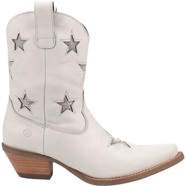 Dingo White Star Struck Shortie 7 Inch Women's Almond Toe Western Boots DI582-WHITE