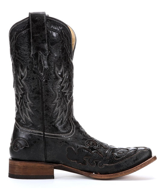 Distressed Goat With Python Inlay Square Toe Corral Mens Western Boots
