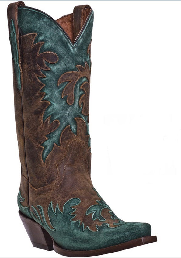 DP3507 Brown with Turquoise overlay Dan Post Ladies Boots