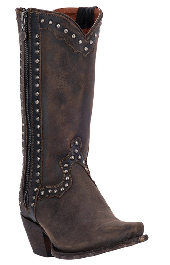 DP3637 Brown Distressed Studded Fashion Side Zip Womens Dan Post Boots