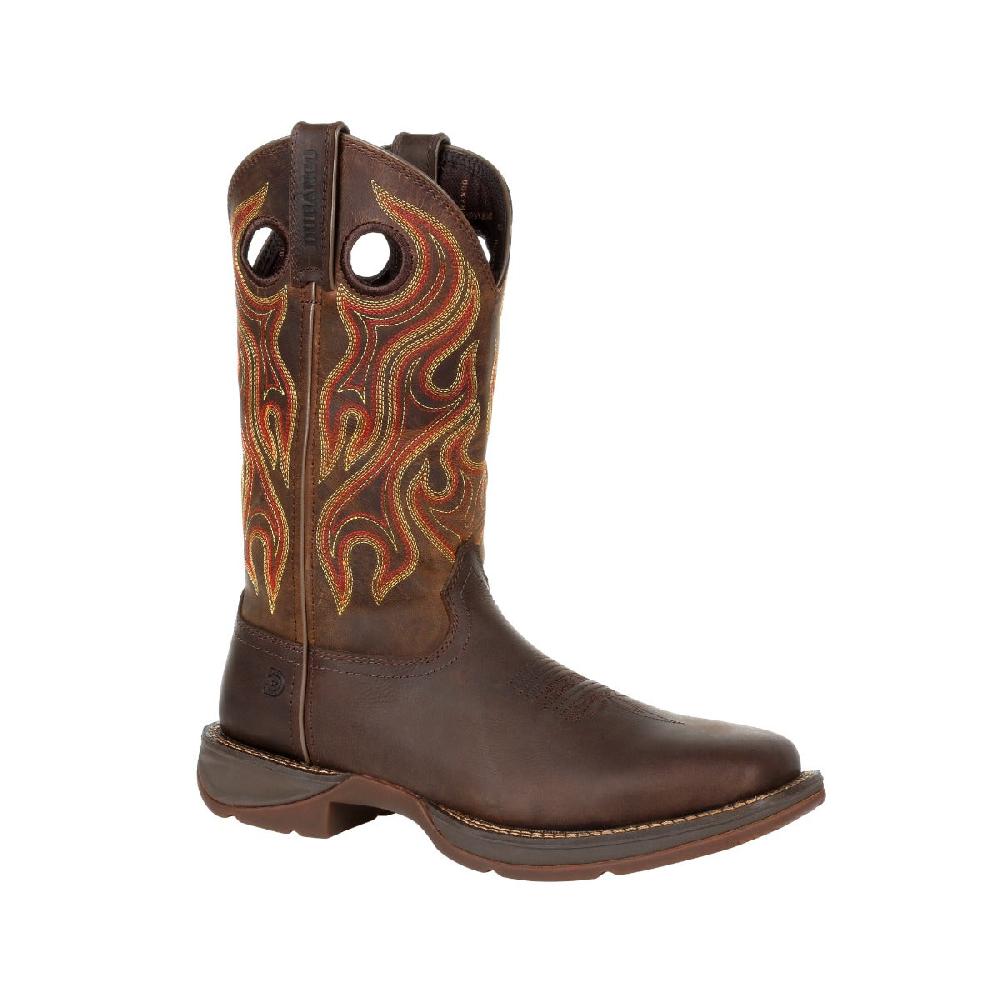 Durango Dark Chestnut Rebel Men's Wide Square Toe Men's Leather Boots with Pull-holes DDB0317