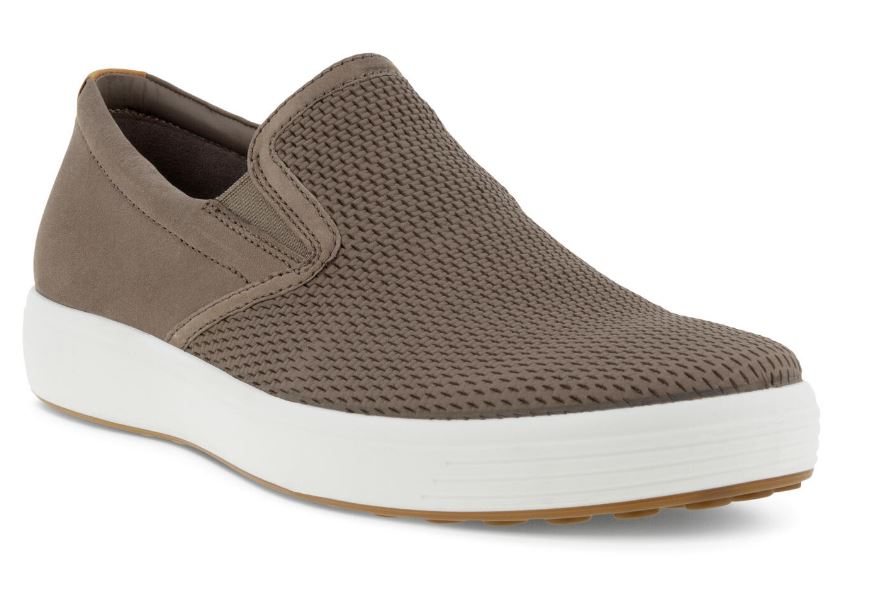 Ecco Taupe/Lion Soft 7 Mens Slip On Leather Sneakers 470484-60589