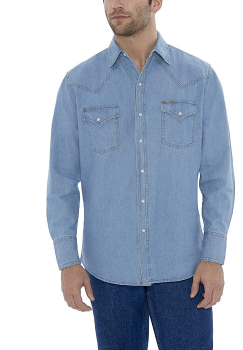 Ely Walker Bleach Wash Men's Long Sleeve Denim Shirt 15202960-Bleach