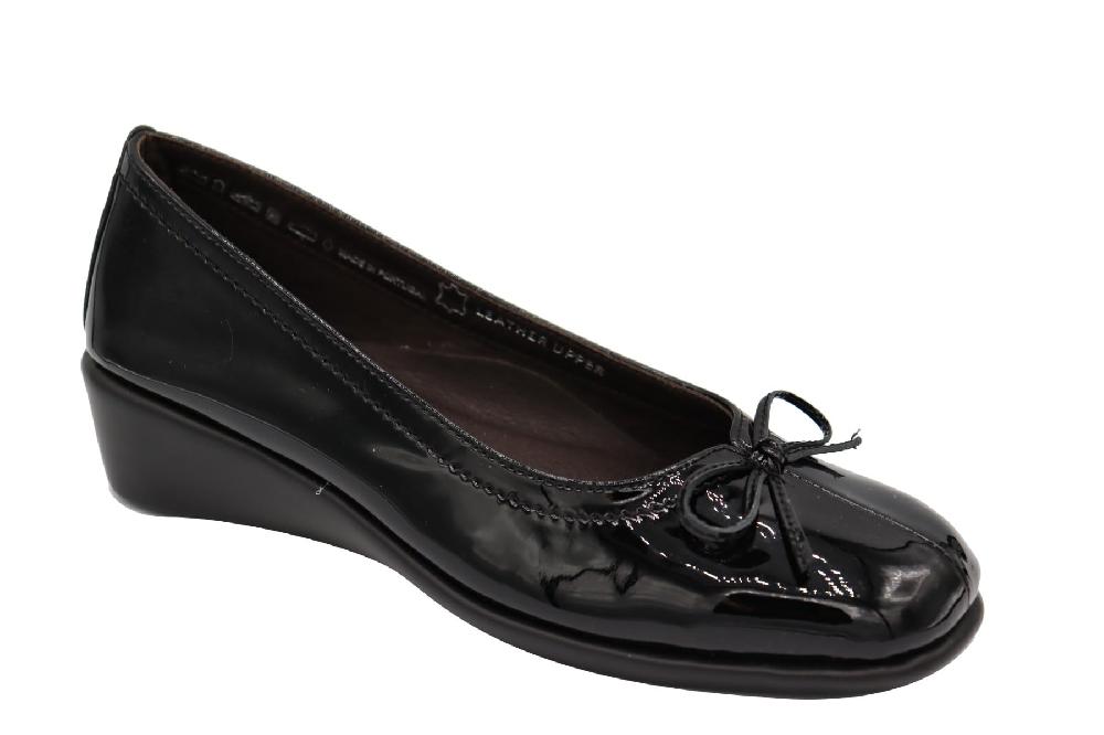 Eric Michael Black Patent Bonnie Low Wedge Women's Shoes BONNIE-BKPATENT